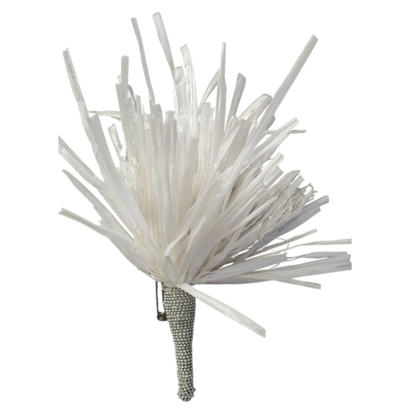 Women's Brooch Aster Flower Voluminous Design Made of White Ribbons with Shimmer - Picture 3 of 10